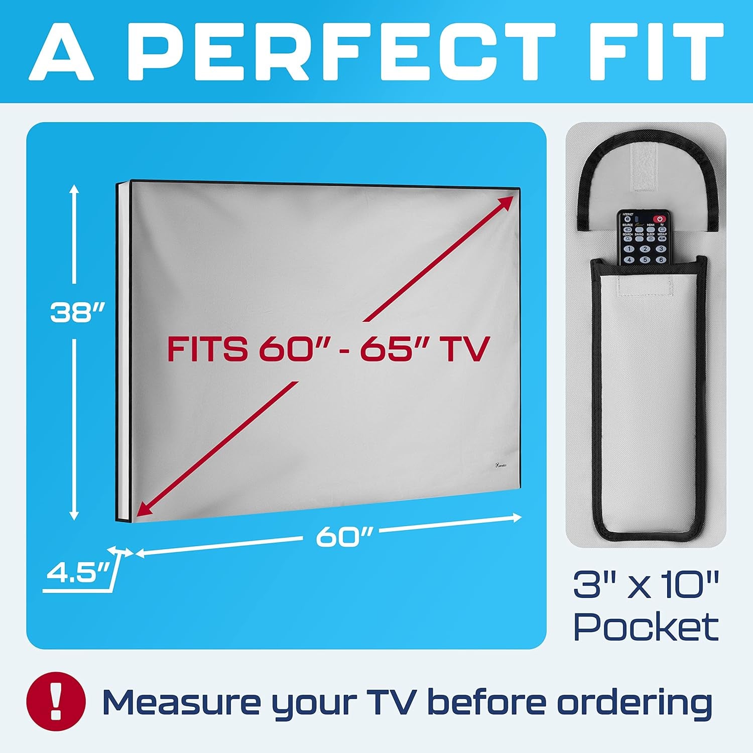 Outdoor TV Cover 60-65 Inch Waterproof and Weatherproof TV Covers | Outdoor TV Enclosure | Smart Shield TV Screen Protector for outside TV | Cover for Moving | TV Display Protectors - Gray