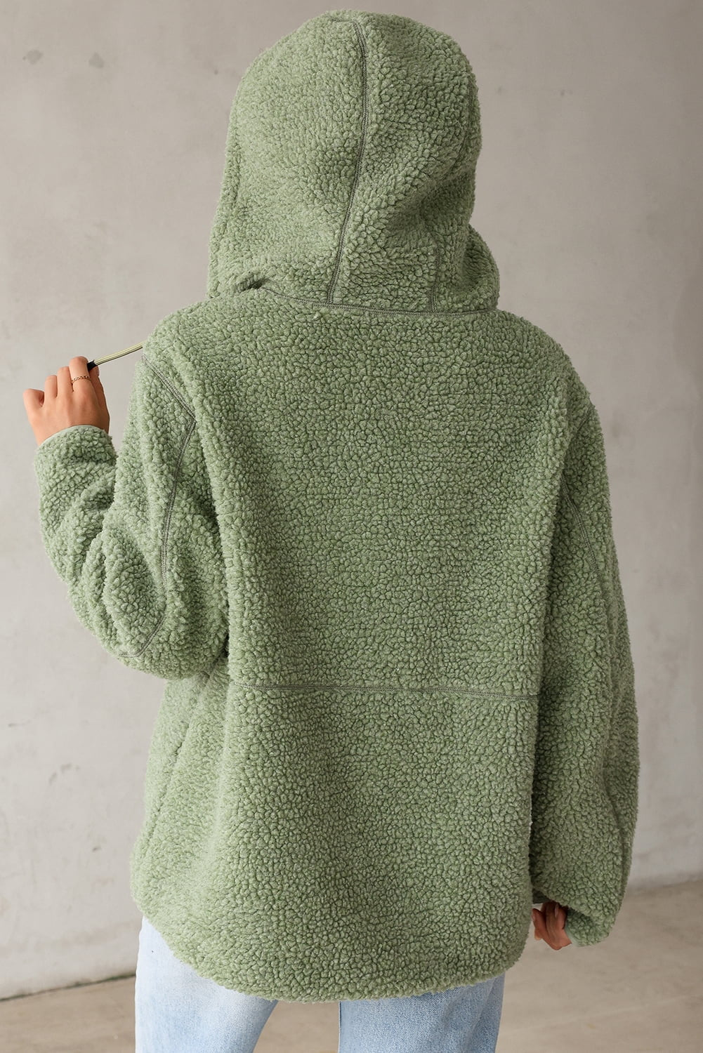 Womens Sherpa Jackets Fuzzy Hooded Zip up Coats Casual Solid Long Sleeve Fleece Shacket Jacket Outerwear with Pockets