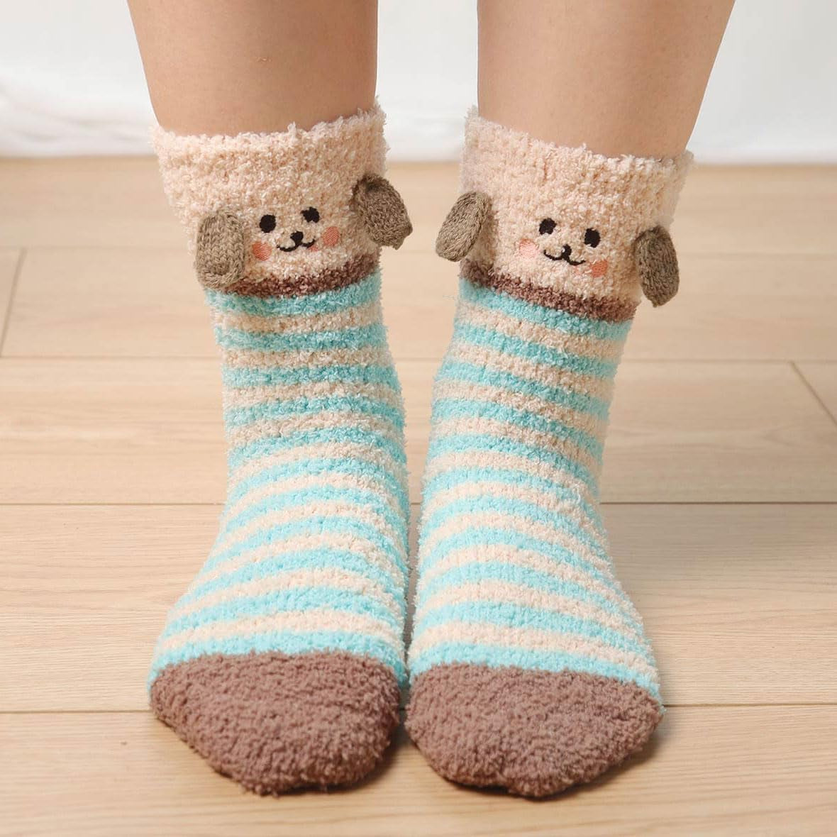 Fuzzy Slipper Socks for Women Fluffy Warm Non Slip Cozy with Grips Winter Soft Socks Animal Design 5 Pairs