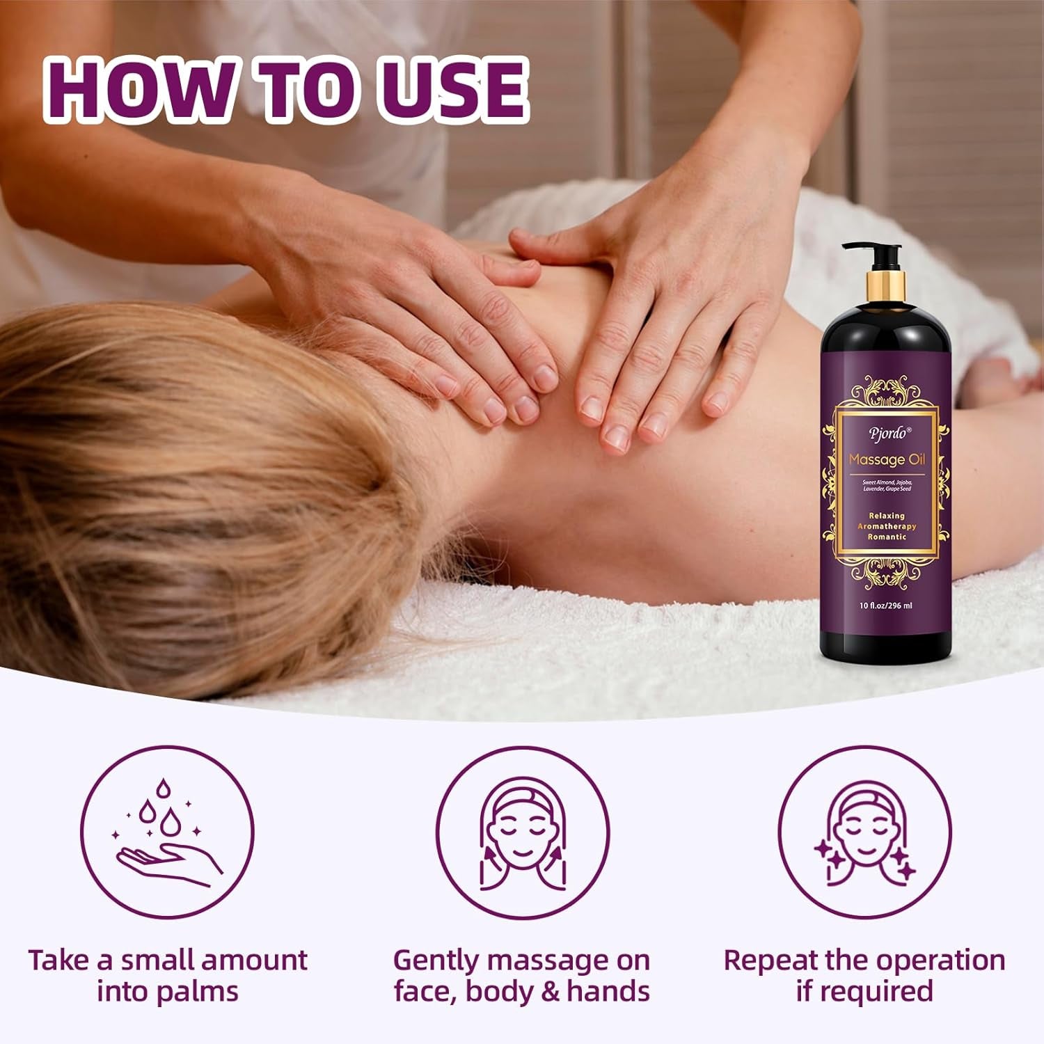 Aromatherapy Lavender Massage Oil, 10 Fl Oz Relaxing Massage Oil for Massage The