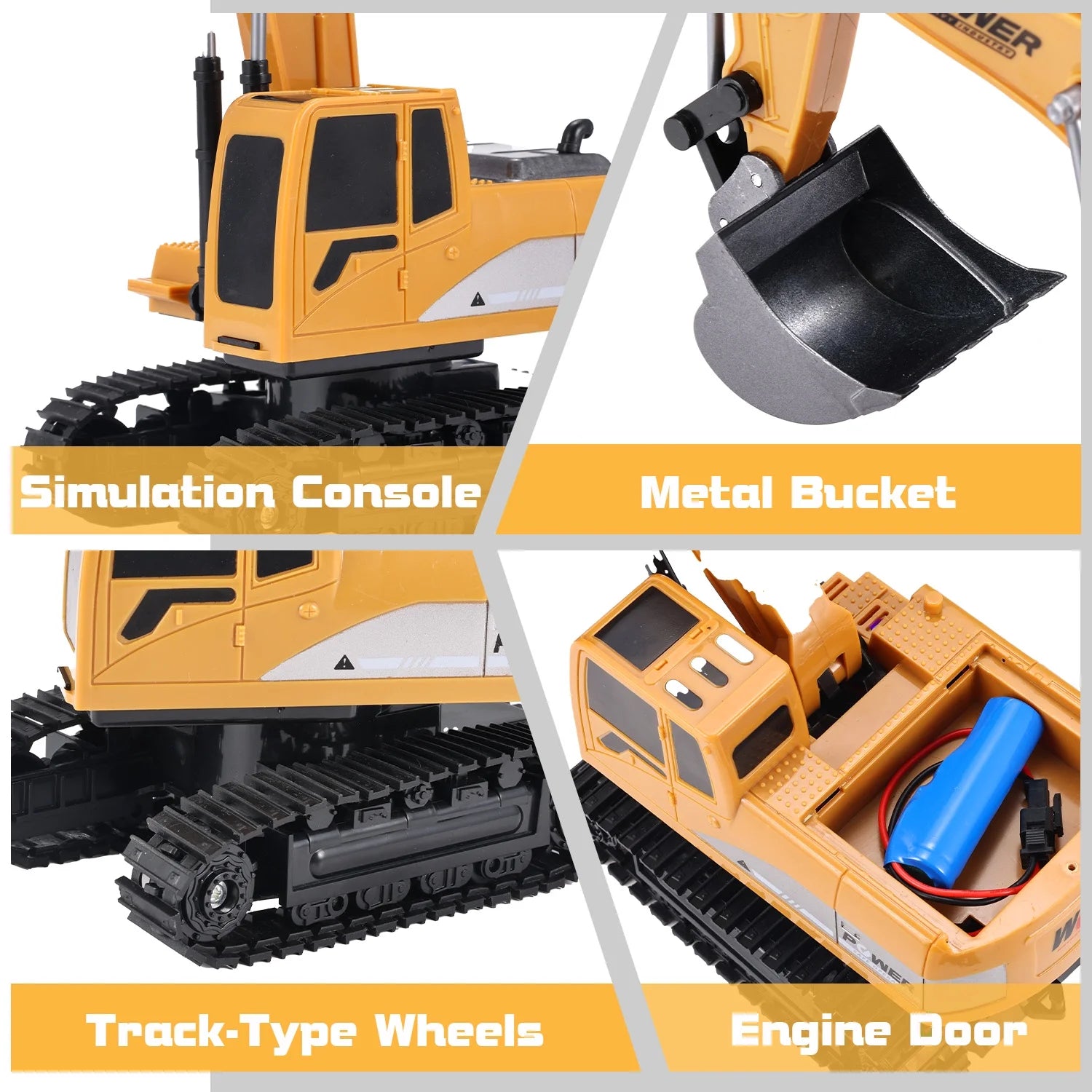 Remote Control Excavator for Kids, 2.4Ghz 6 Channel RC Truck Excavator Construction Vehicle Toy with Metal Shovel, Lights & Sounds for Toddler Boys Age 3 4 5 6 7 8 Year Old