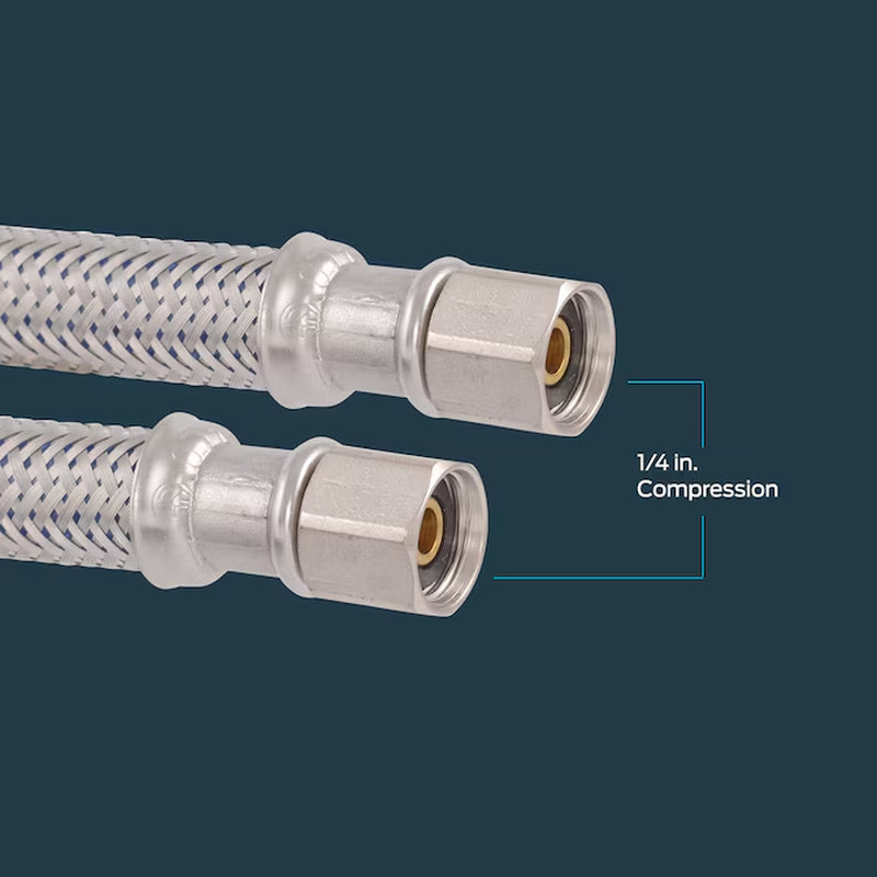 5-Ft 1/4 -In Compression Inlet X 1/4 -In Compression Outlet Stainless Steel Ice Maker Connector