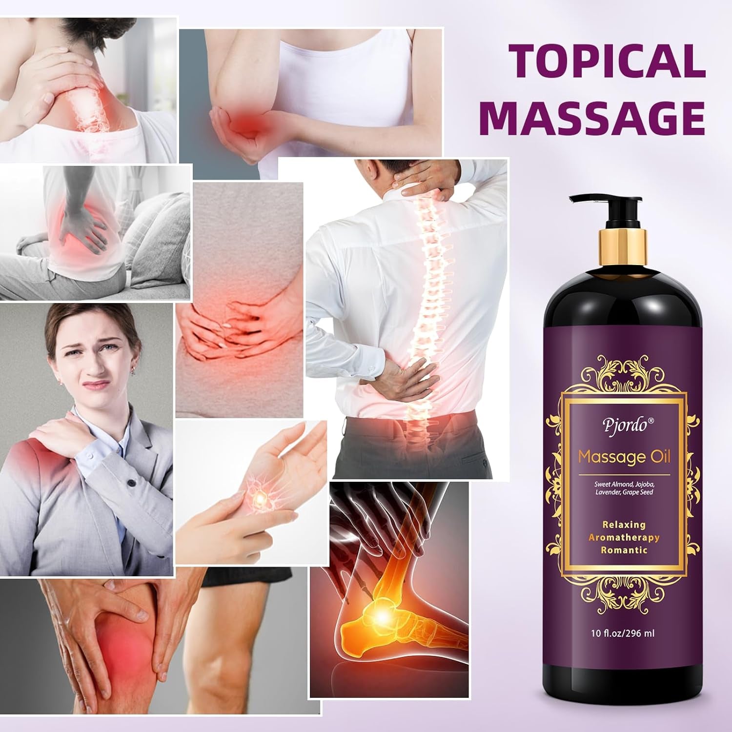 Aromatherapy Lavender Massage Oil, 10 Fl Oz Relaxing Massage Oil for Massage The