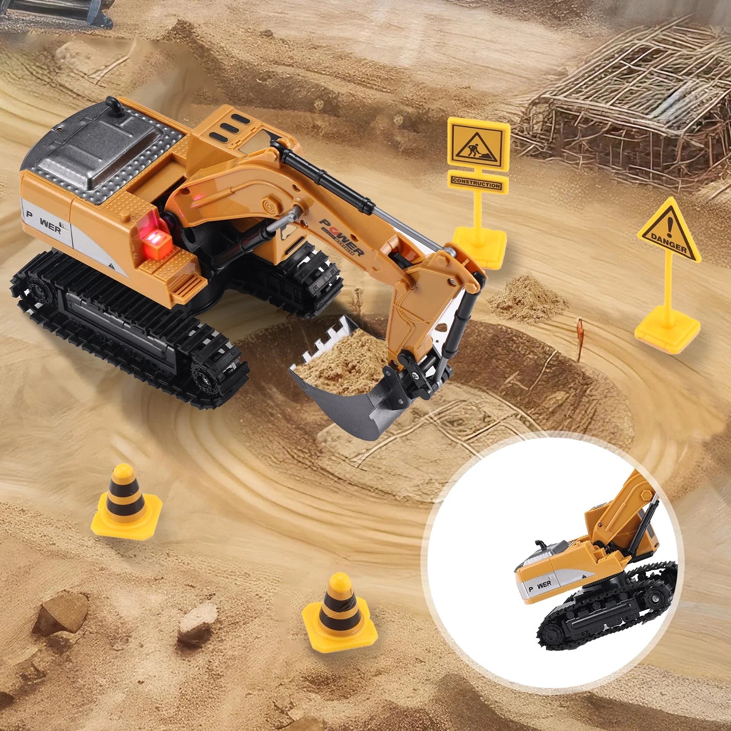 Remote Control Excavator for Kids, 2.4Ghz 6 Channel RC Truck Excavator Construction Vehicle Toy with Metal Shovel, Lights & Sounds for Toddler Boys Age 3 4 5 6 7 8 Year Old