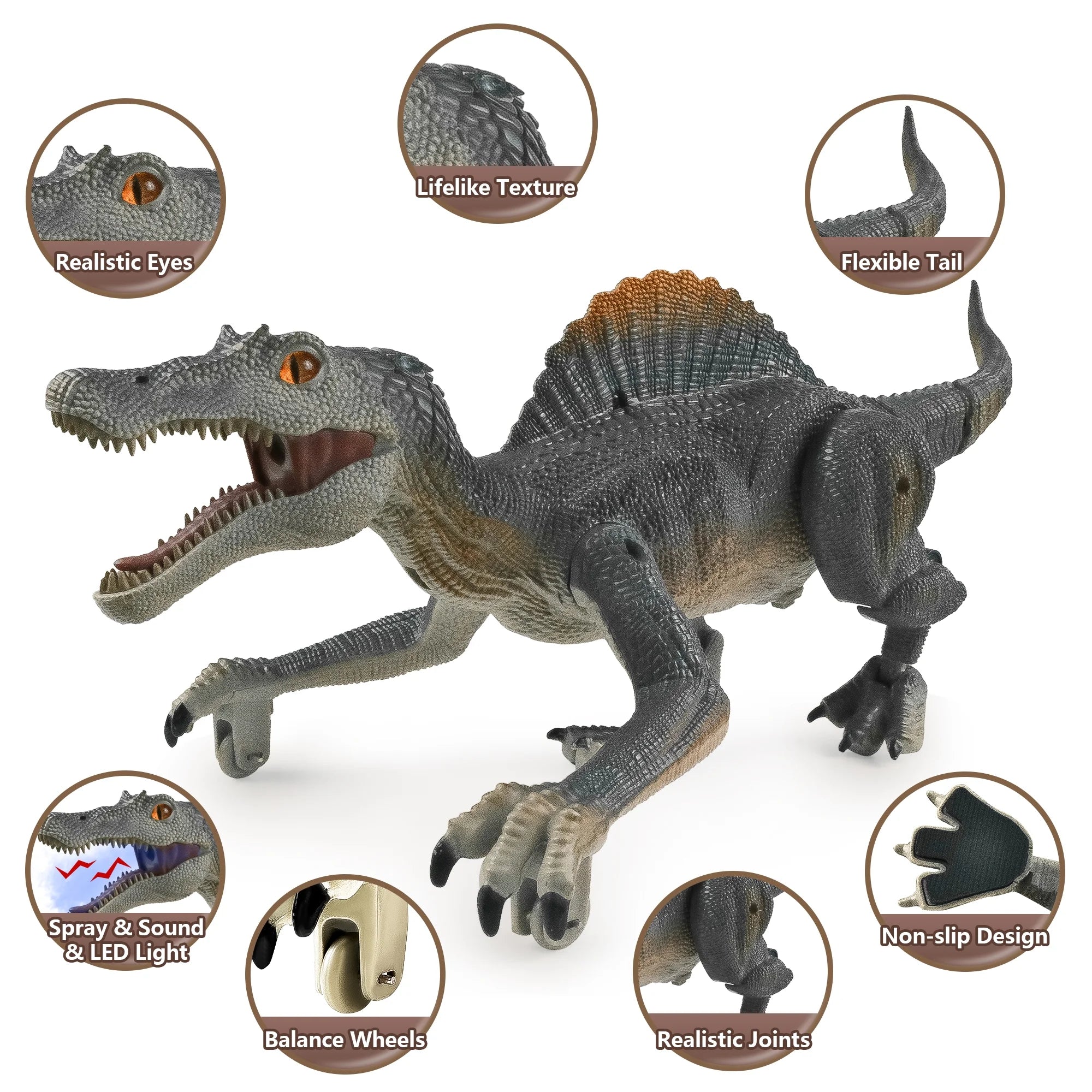 Remote Control Dinosaur Toys for Boys Kids, Electronic RC Robot Toy Walking Roaring Spray Dinosaur Gift for Birthday Christmas for Kids 3-8 Year