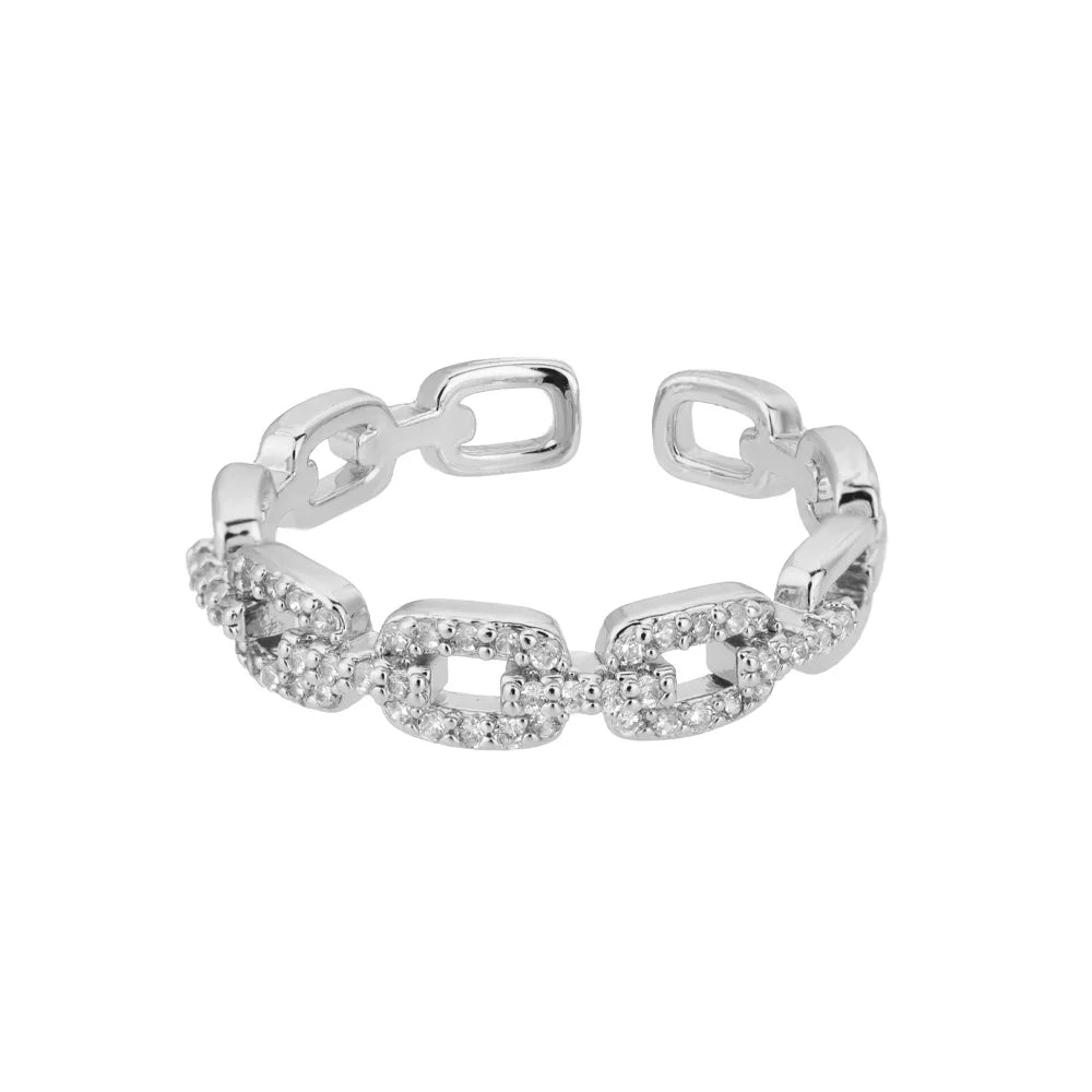Classic Zircon Twist Chain Rings For Women Stainless Steel