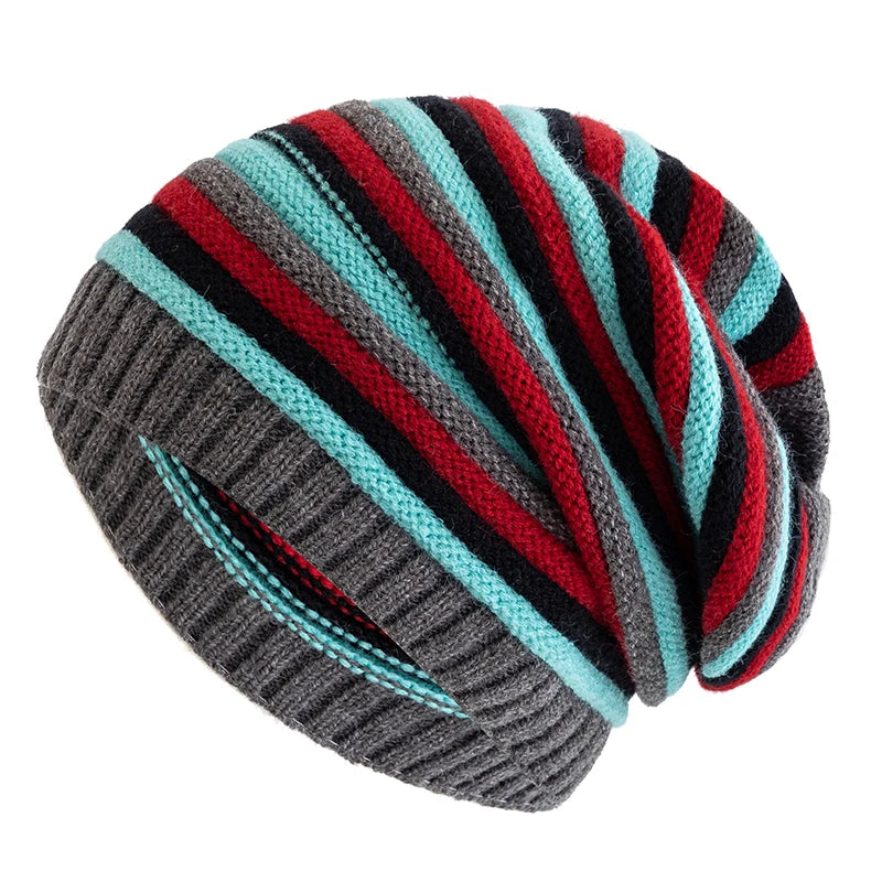 Winter Striped Knitted Beanie Hat β Warm & Stylish Casual Cap