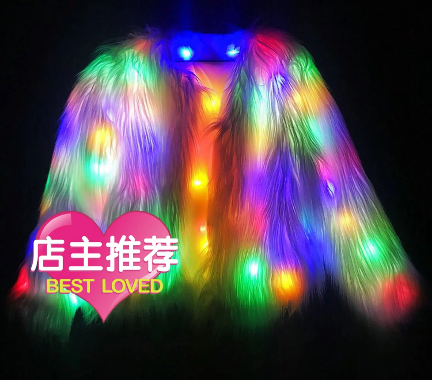 Furry Luminous Coat Led Winter Jacket Women Light Stage Fake Furs White