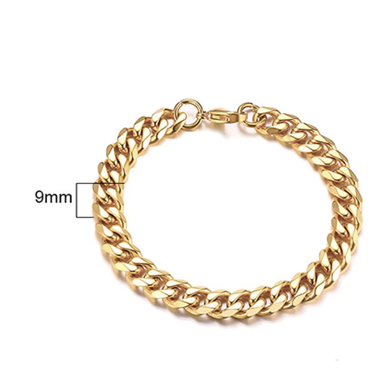 Stainless Steel Chain Bracelet Women, 3mm to 9mm Curb Cuban