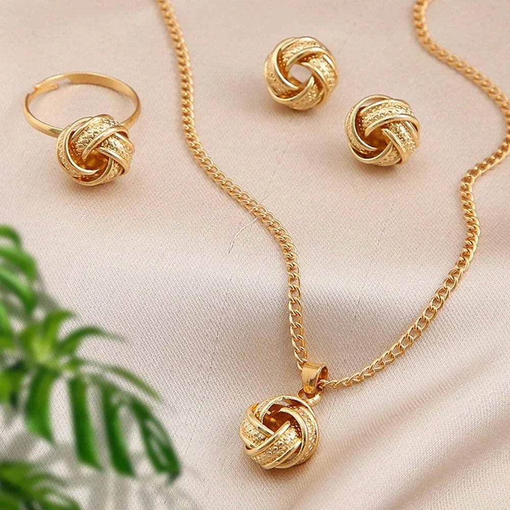 New Fashion Metal Jewelry Three-dimensional Ring Earring Necklace