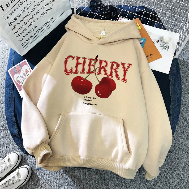 Cherry Love Long Sleeve Pocket Hoodies Funny Gothic Sweatshirt