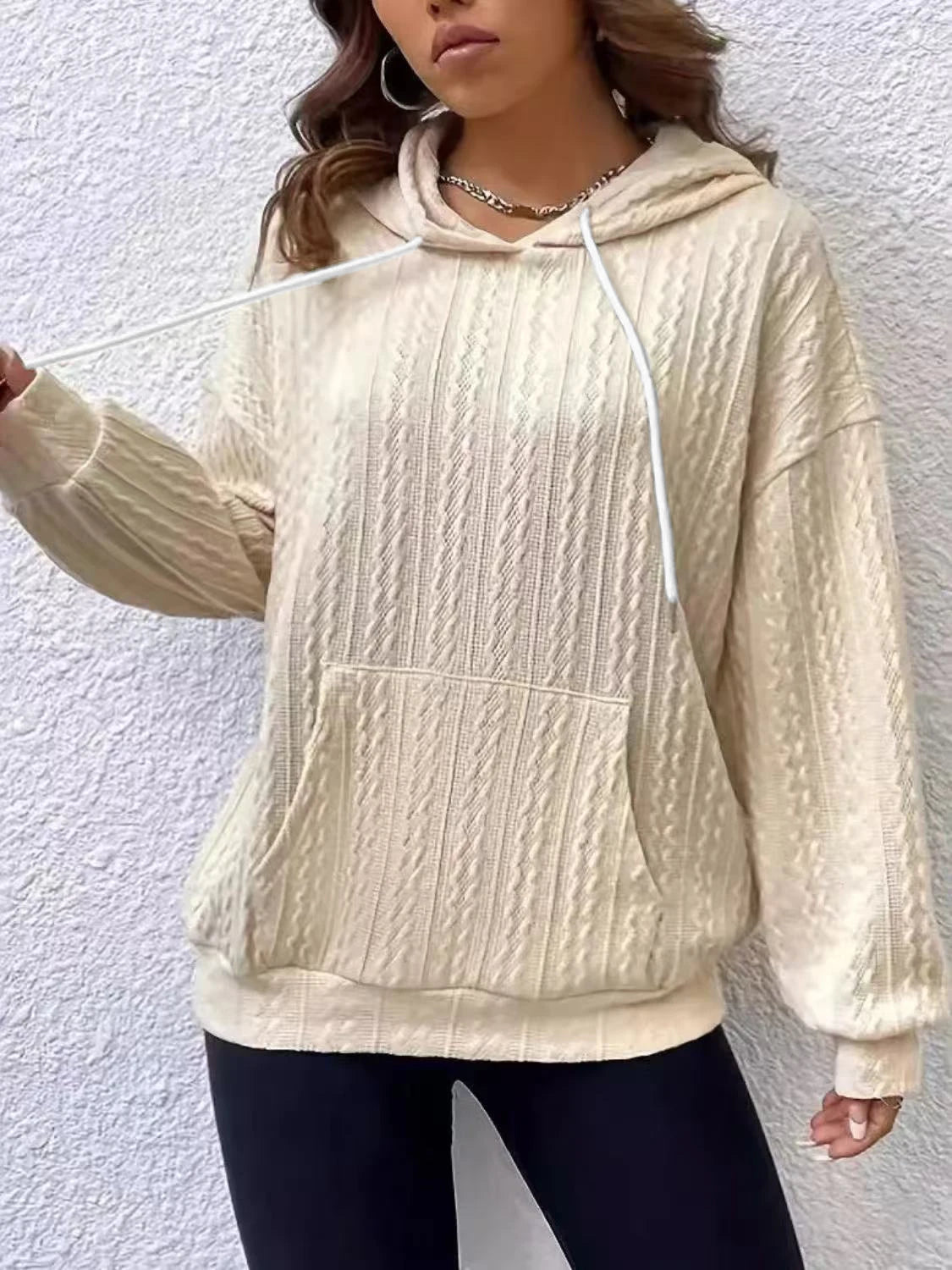 Women's knitted sweater hooded kangaroo pocket sweatshirt