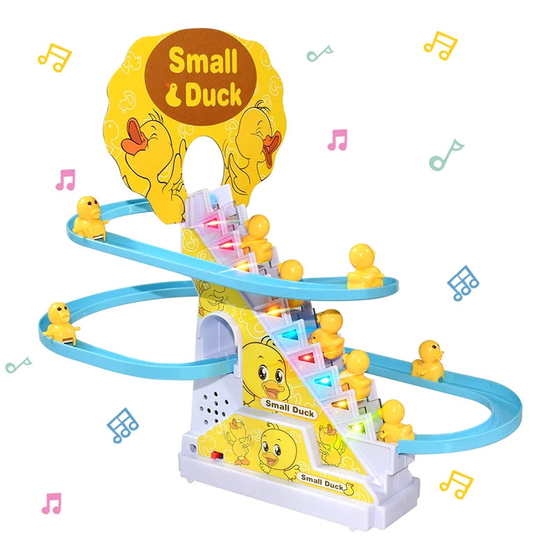 Climbing Stairs Track Toys Electric Duck DIY Rail Racing Track Roller Coaster Toys Set Light Music Educational Toy for Kids Gift