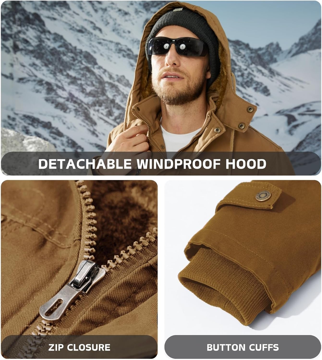 Men'S Winter Coat Fleece Lined Military Jacekt Thick Cotton Parka Jacket Warm Cargo Jacket Work Coat with Hood