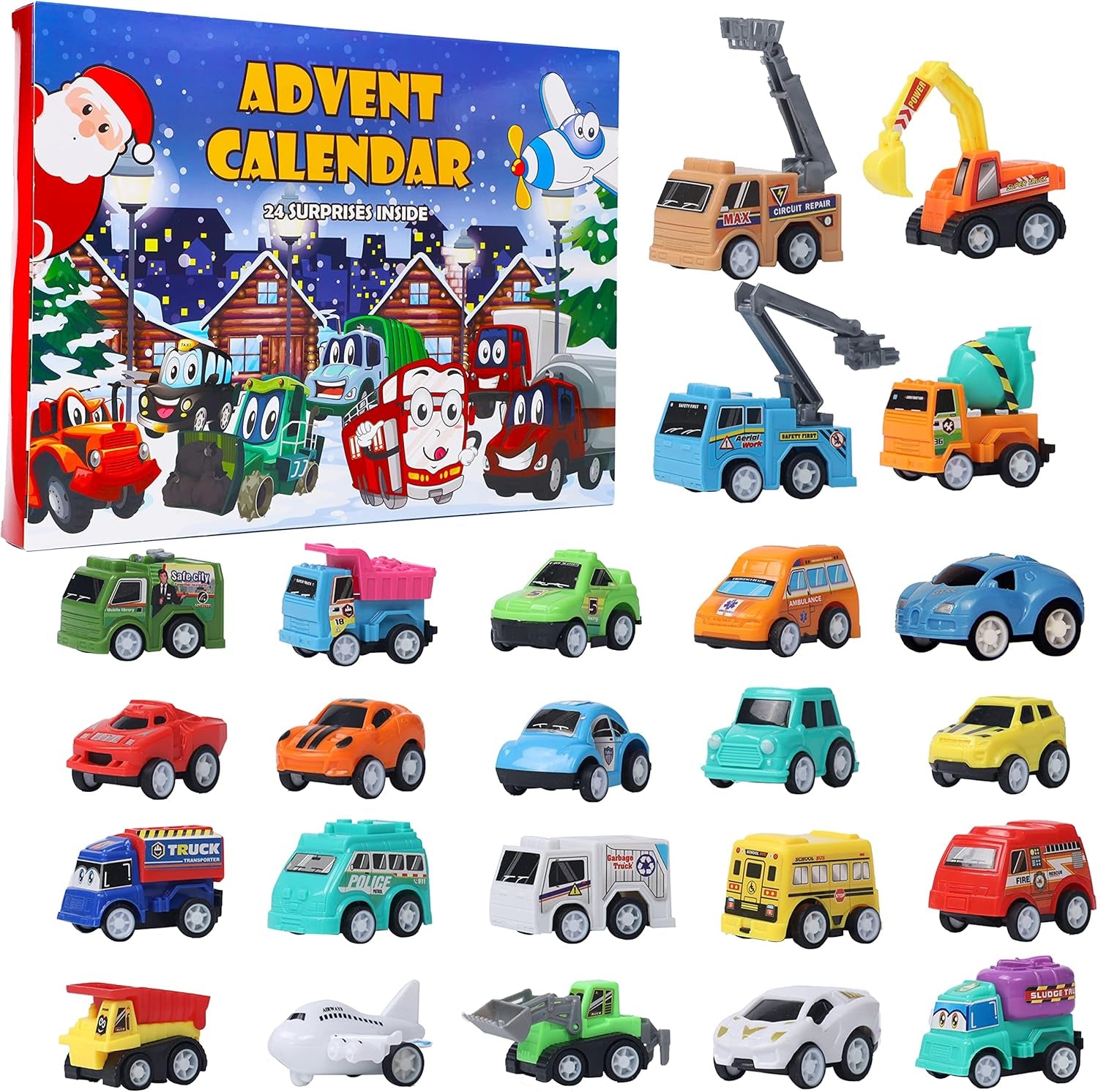 Christmas Advent Calendar 2025 with 24 Different Vehicles, Car Advent Calendar for Kids, Car Stocking Stuffer Toys, Countdown to Christmas for Kids Toddlers Teen Boys and Girls