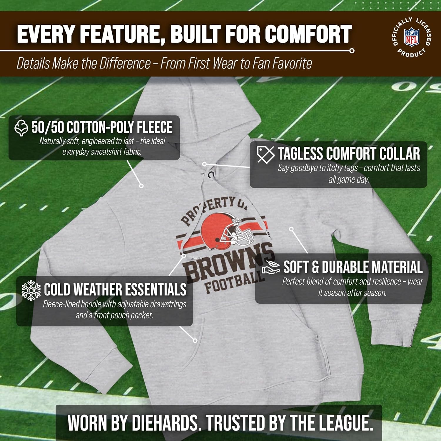 NFL Adult Property of Hooded Sweatshirt - Cotton & Polyester - Stay Warm & Represent Your Team in Style