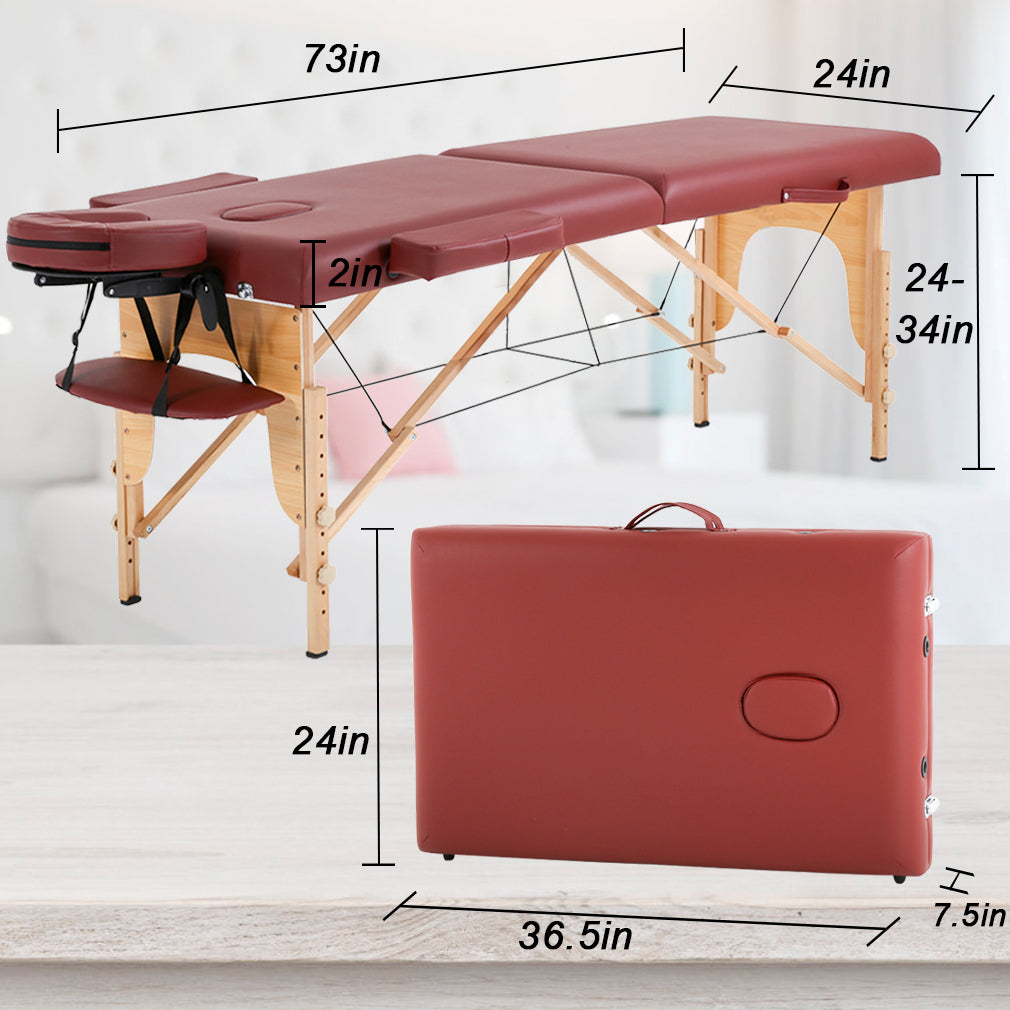 Massage Table Massage Bed Spa Bed 73?Long Portable 2 Folding W/ Carry Case Table Heigh Adjustable Salon Bed Face Cradle Bed