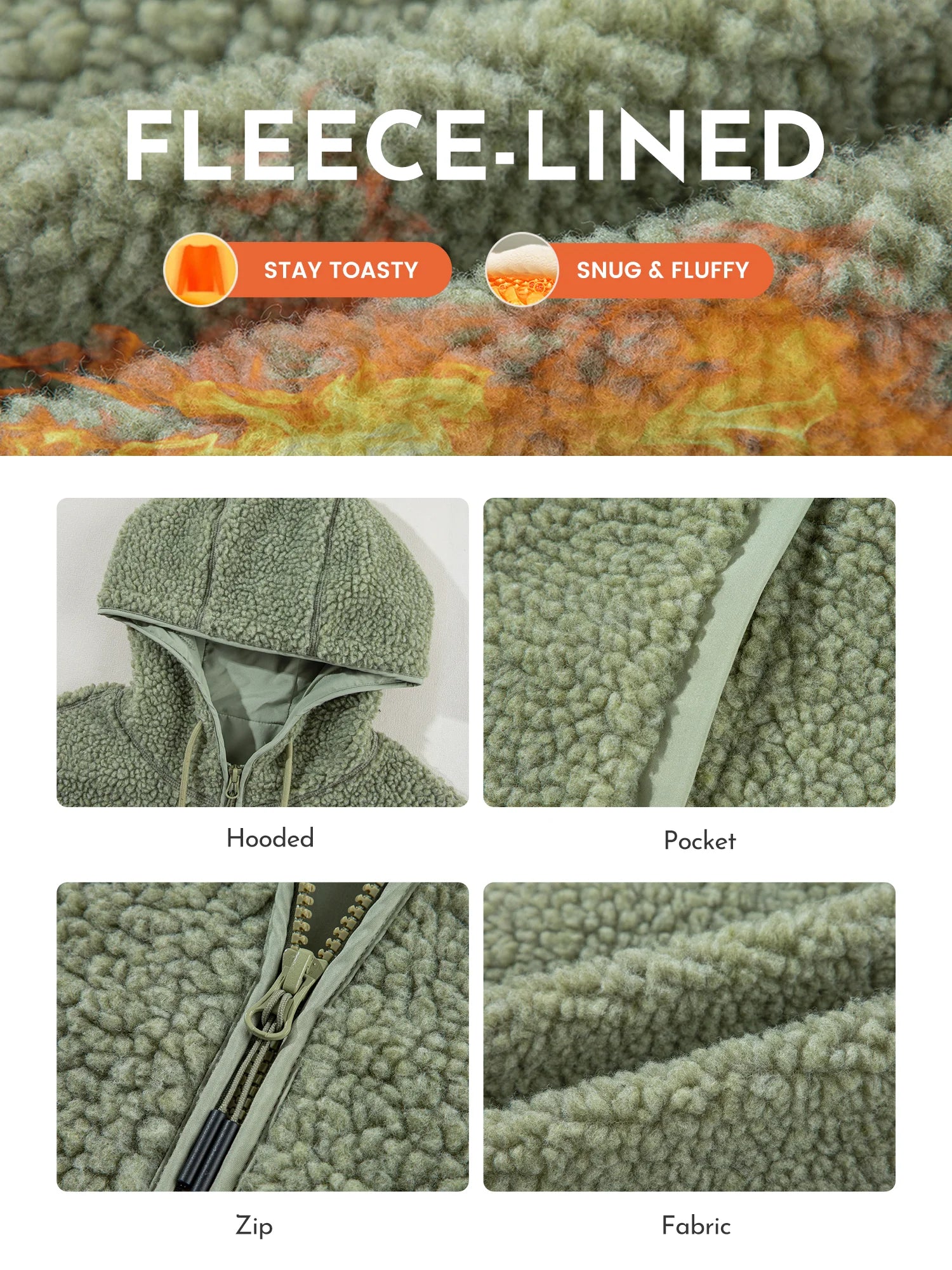 Womens Sherpa Jackets Fuzzy Hooded Zip up Coats Casual Solid Long Sleeve Fleece Shacket Jacket Outerwear with Pockets