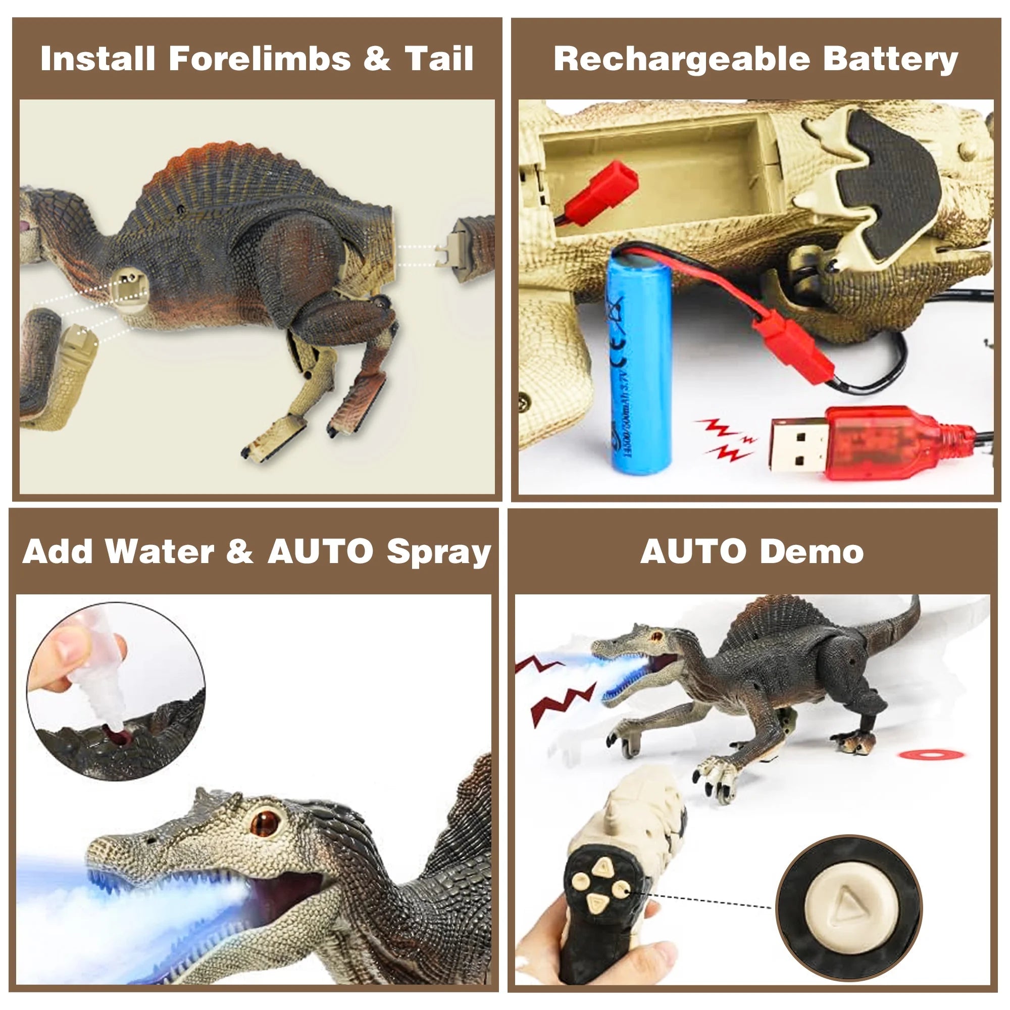 Remote Control Dinosaur Toys for Boys Kids, Electronic RC Robot Toy Walking Roaring Spray Dinosaur Gift for Birthday Christmas for Kids 3-8 Year