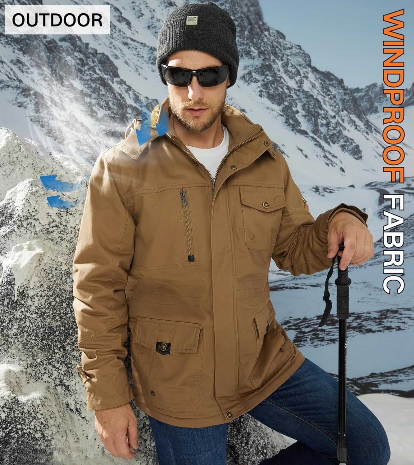 Men'S Winter Coat Fleece Lined Military Jacekt Thick Cotton Parka Jacket Warm Cargo Jacket Work Coat with Hood