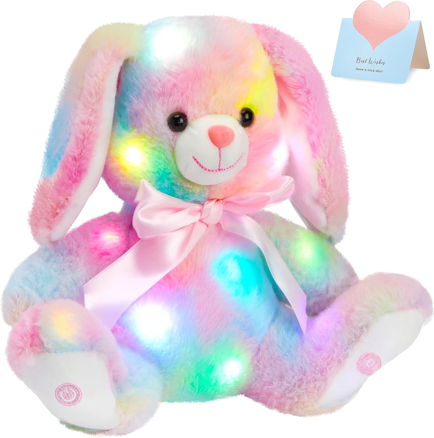 10'' Easter Light up Rainbow Bunny Stuffed Animal,Soft Glowing Rabbit Plush Toy with Lop Eared Night Light,Birthday Christmas for Kids,Girls,Boys