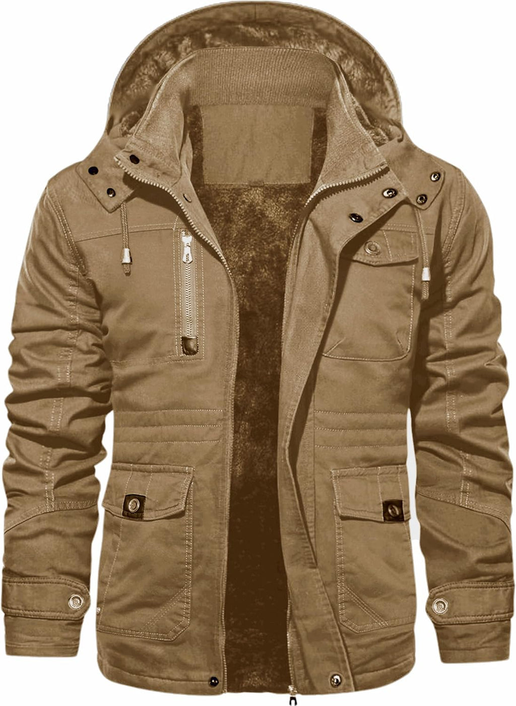 Men'S Winter Coat Fleece Lined Military Jacekt Thick Cotton Parka Jacket Warm Cargo Jacket Work Coat with Hood
