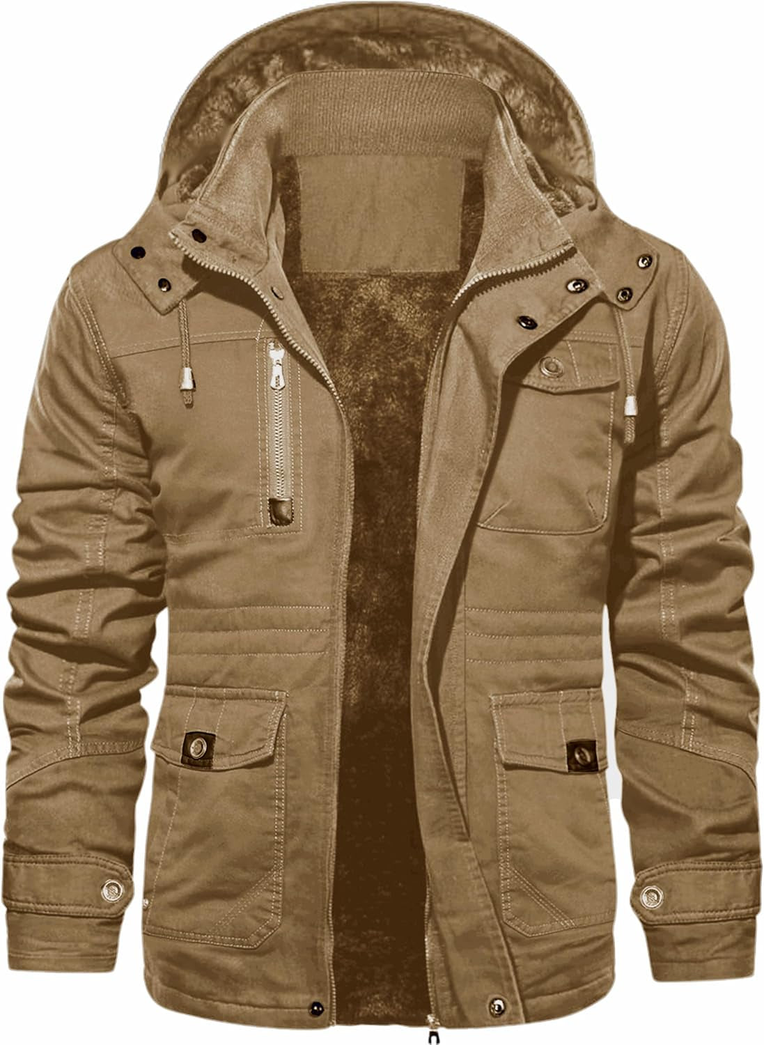 Men'S Winter Coat Fleece Lined Military Jacekt Thick Cotton Parka Jacket Warm Cargo Jacket Work Coat with Hood