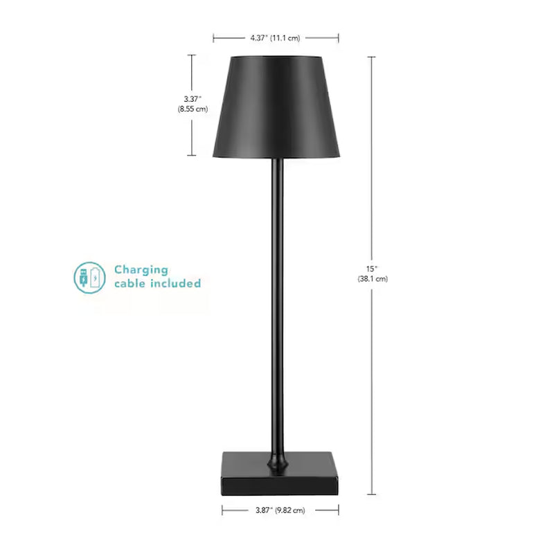 15-In Matte Black LED On/Off Switch Table Lamp with Plastic Shade