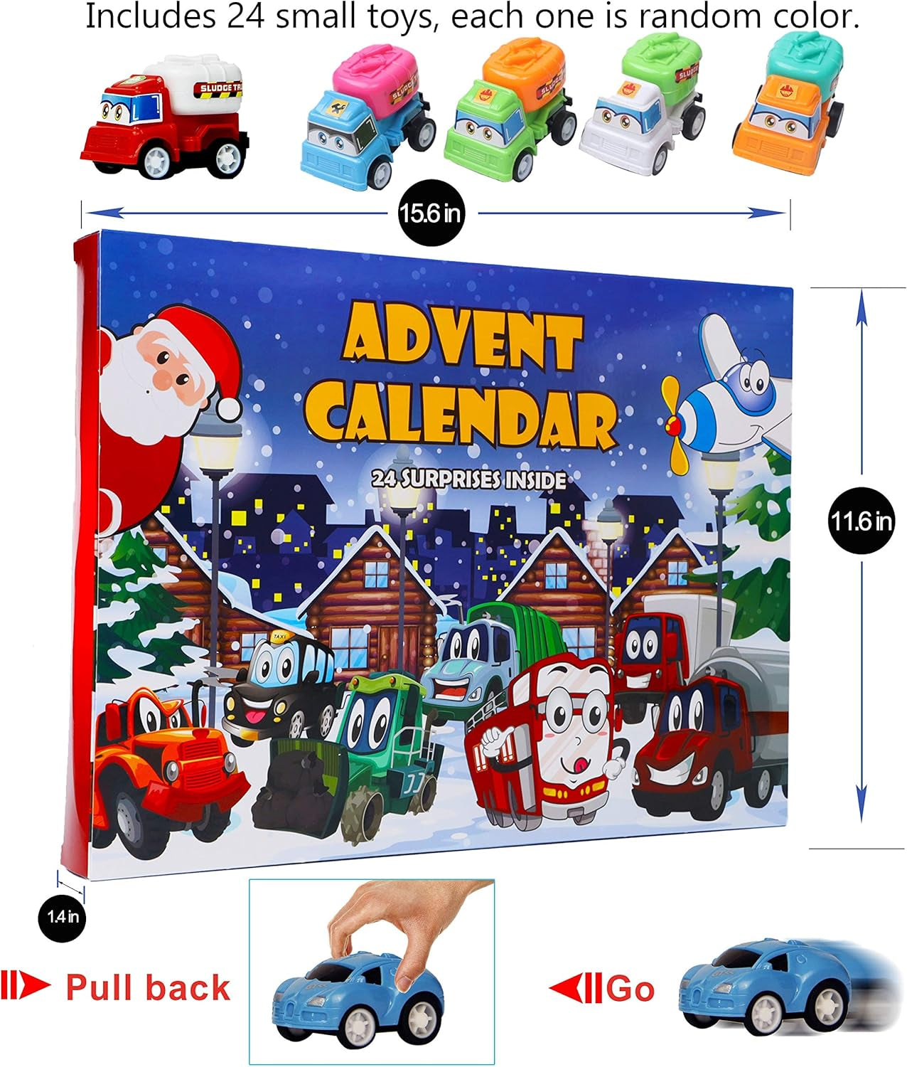 Christmas Advent Calendar 2025 with 24 Different Vehicles, Car Advent Calendar for Kids, Car Stocking Stuffer Toys, Countdown to Christmas for Kids Toddlers Teen Boys and Girls