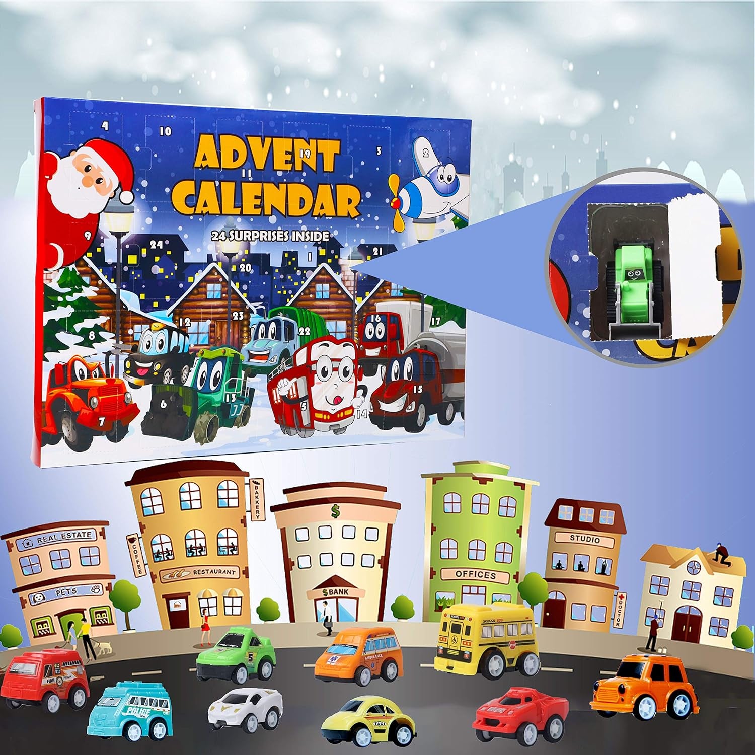 Christmas Advent Calendar 2025 with 24 Different Vehicles, Car Advent Calendar for Kids, Car Stocking Stuffer Toys, Countdown to Christmas for Kids Toddlers Teen Boys and Girls