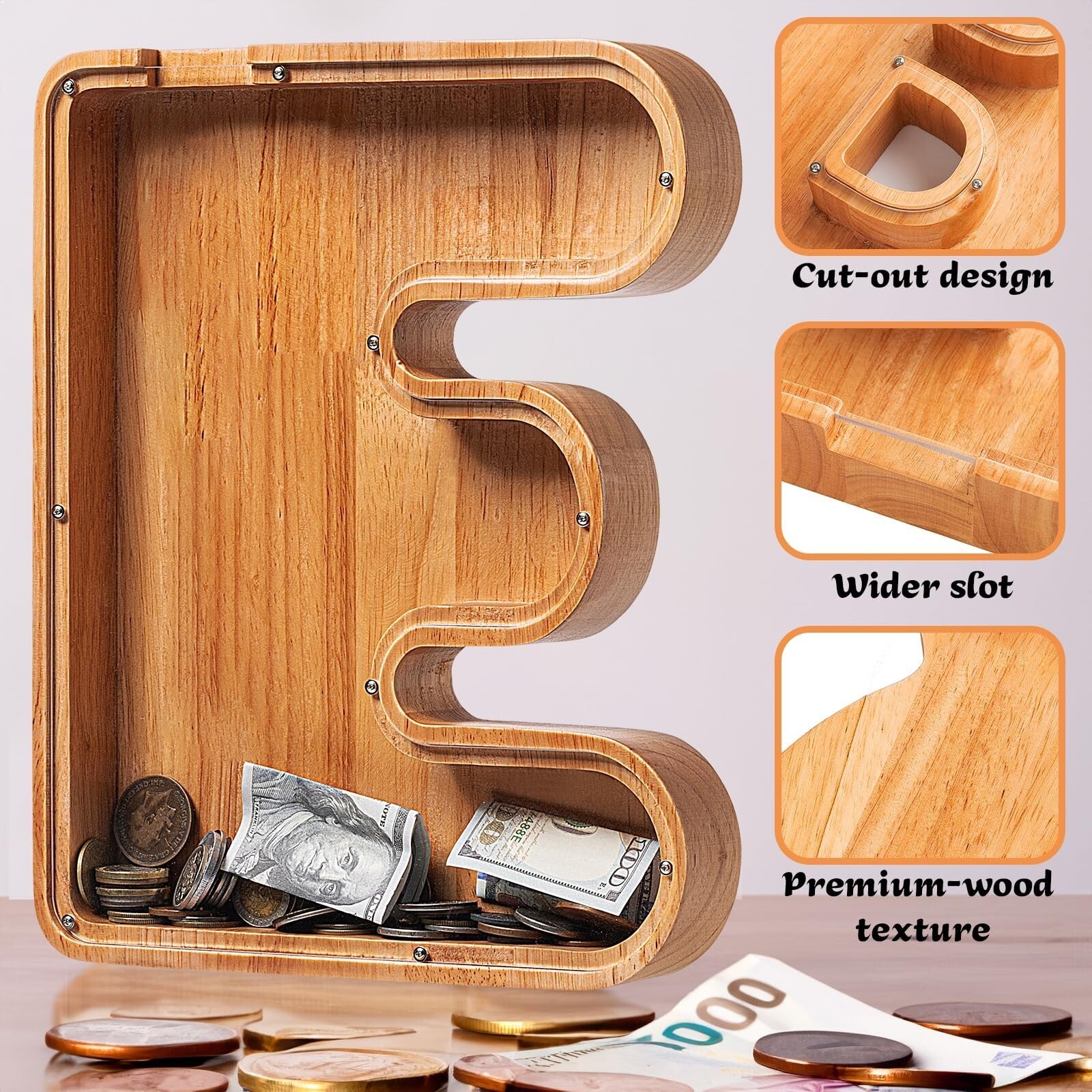 12" Extra Large Wooden Letter Piggy Banks - Piggy Banks for Boys Girls Kids, ...