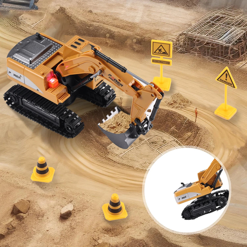 Remote Control Excavator for Kids, 2.4Ghz 6 Channel RC Truck Excavator Construction Vehicle Toy with Metal Shovel, Lights & Sounds for Toddler Boys Age 3 4 5 6 7 8 Year Old