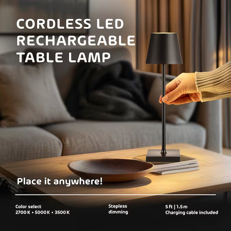 15-In Matte Black LED On/Off Switch Table Lamp with Plastic Shade