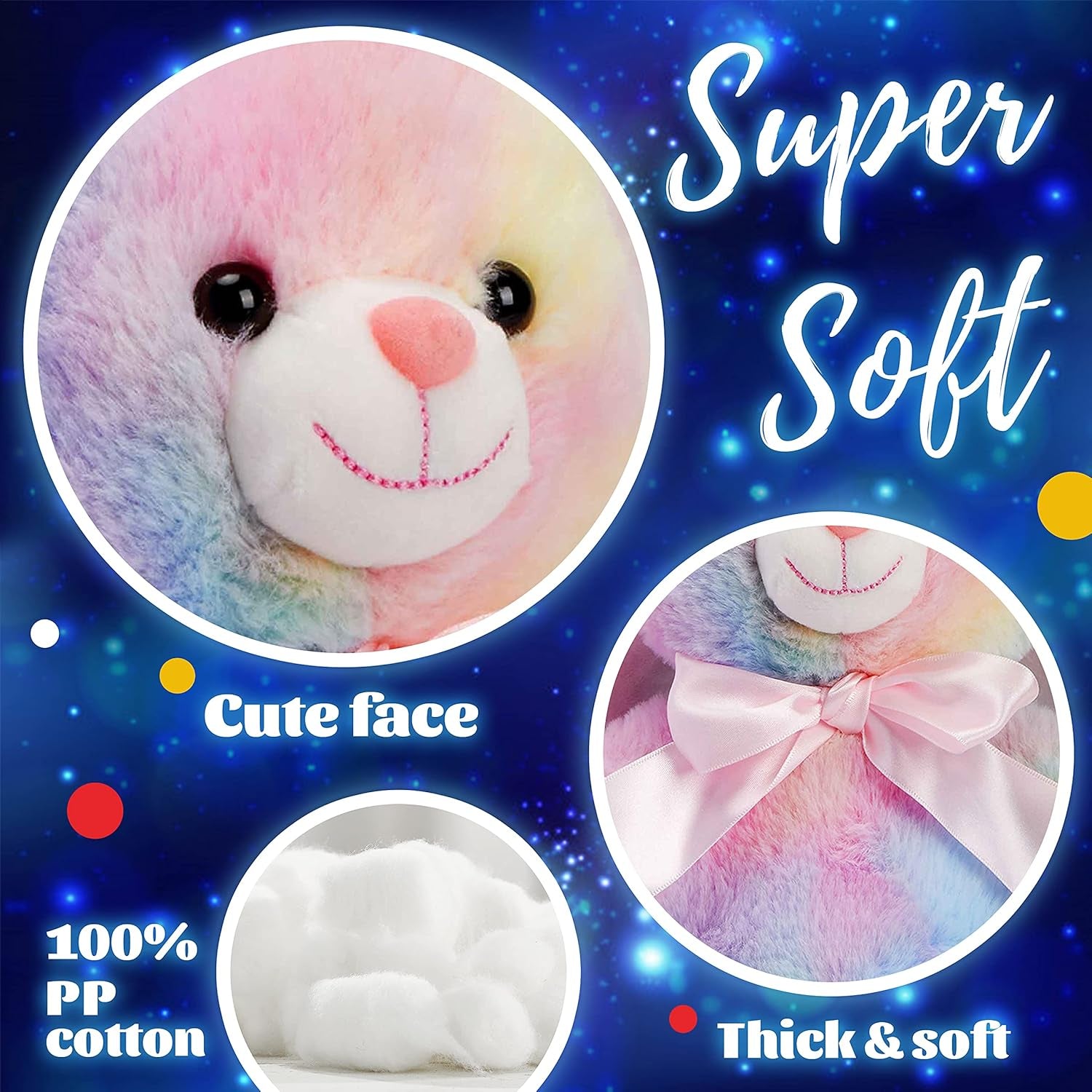 10'' Easter Light up Rainbow Bunny Stuffed Animal,Soft Glowing Rabbit Plush Toy with Lop Eared Night Light,Birthday Christmas for Kids,Girls,Boys
