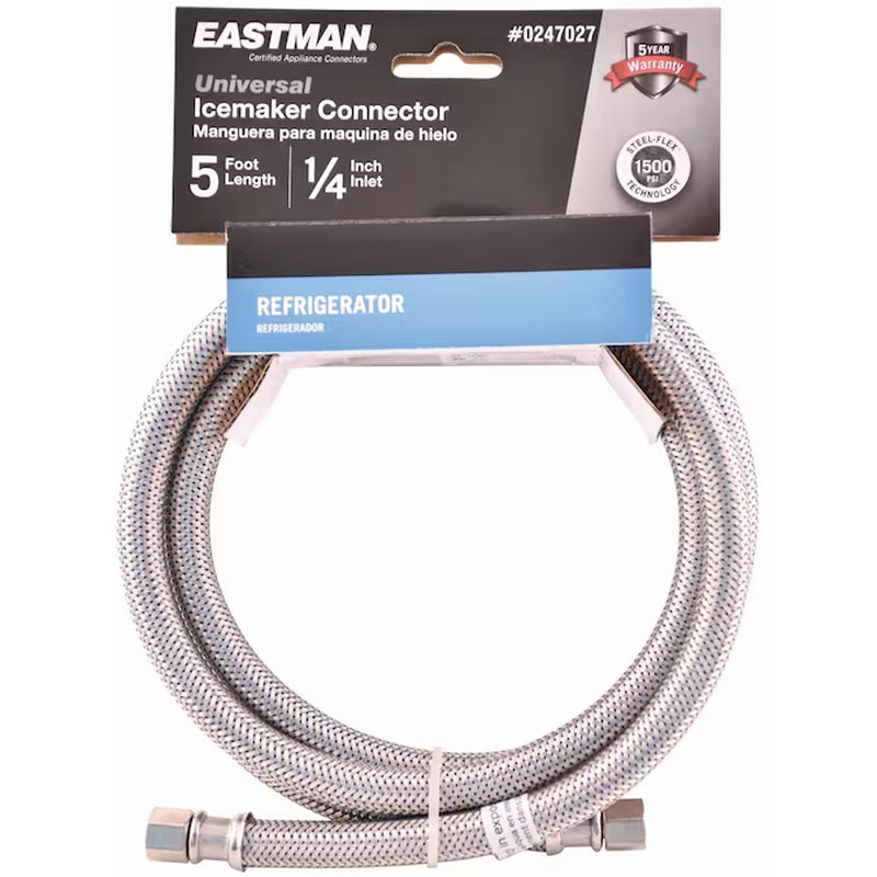 5-Ft 1/4 -In Compression Inlet X 1/4 -In Compression Outlet Stainless Steel Ice Maker Connector