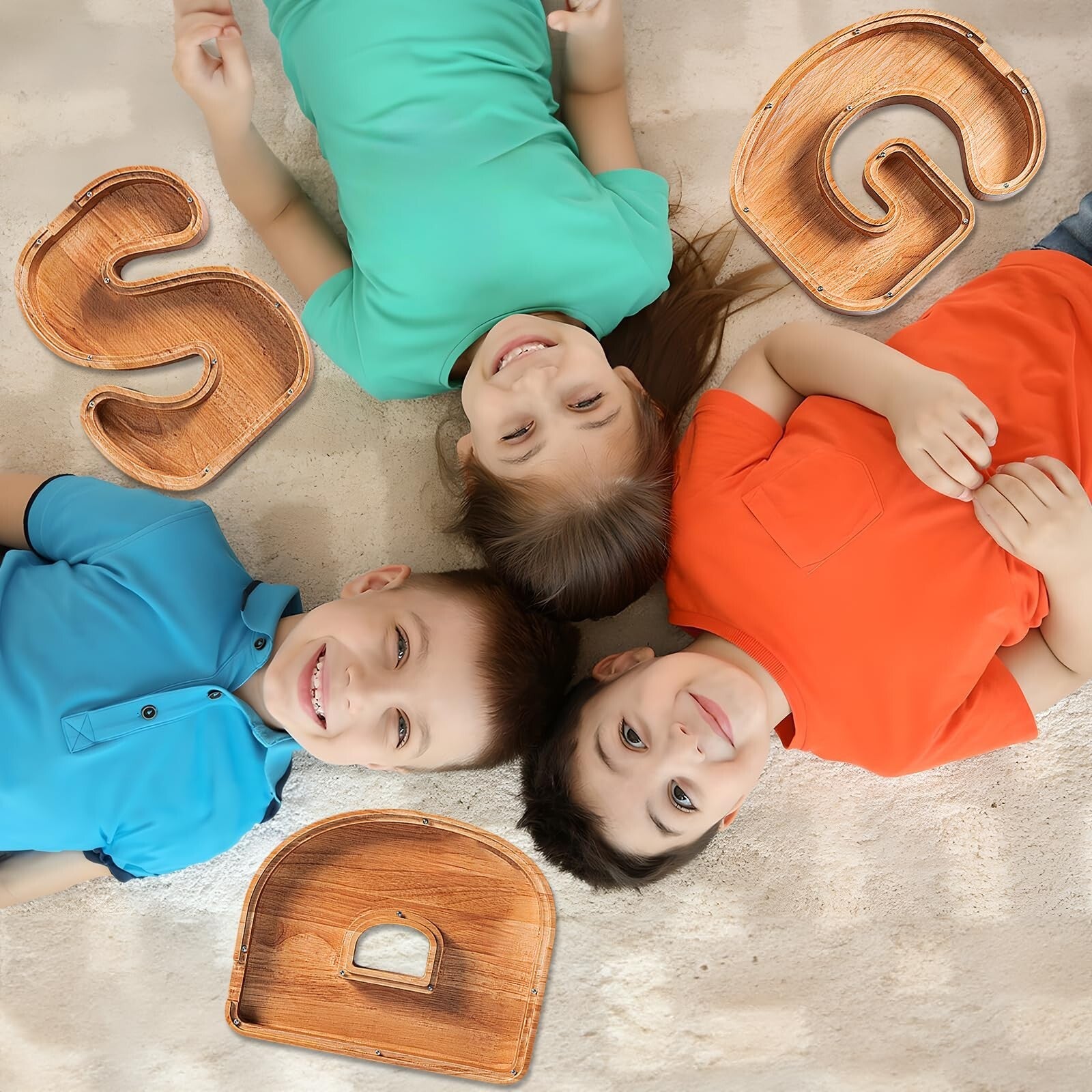 12" Extra Large Wooden Letter Piggy Banks - Piggy Banks for Boys Girls Kids, ...