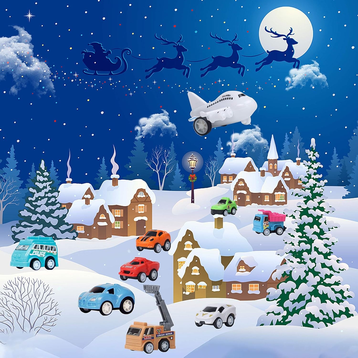 Christmas Advent Calendar 2025 with 24 Different Vehicles, Car Advent Calendar for Kids, Car Stocking Stuffer Toys, Countdown to Christmas for Kids Toddlers Teen Boys and Girls