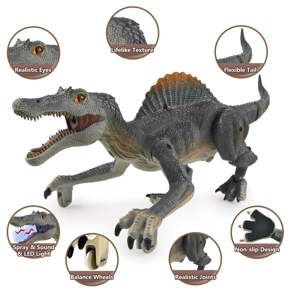 Remote Control Dinosaur Toys for Boys Kids, Electronic RC Robot Toy Walking Roaring Spray Dinosaur Gift for Birthday Christmas for Kids 3-8 Year