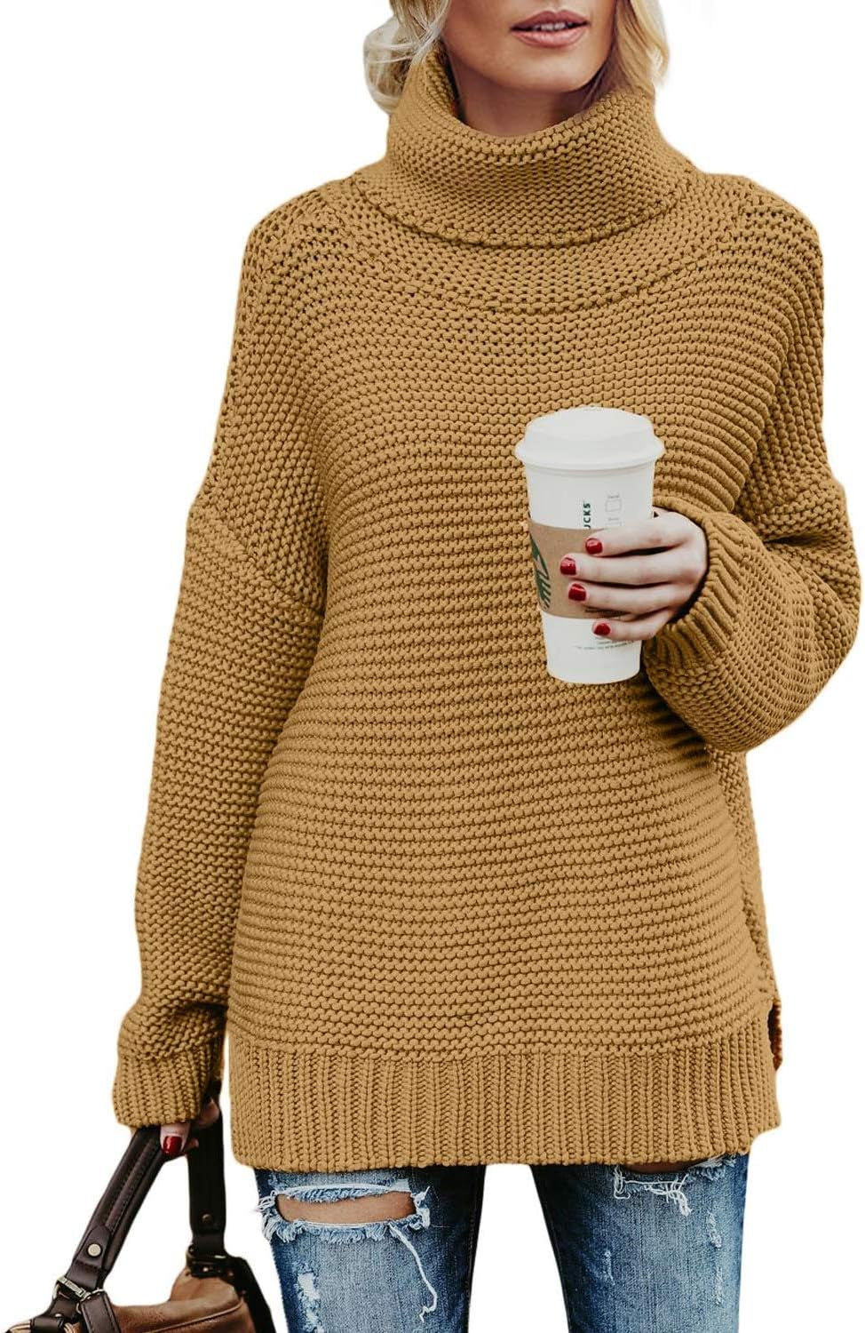 Chunky Turtleneck Sweaters for Women Long Sleeve Knit Pullover Sweater Jumper Tops