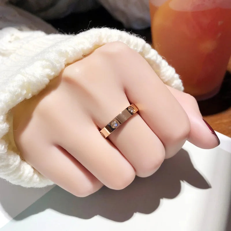 Trendy Stainless Steel Rose Gold Color Love Ring for Women Men