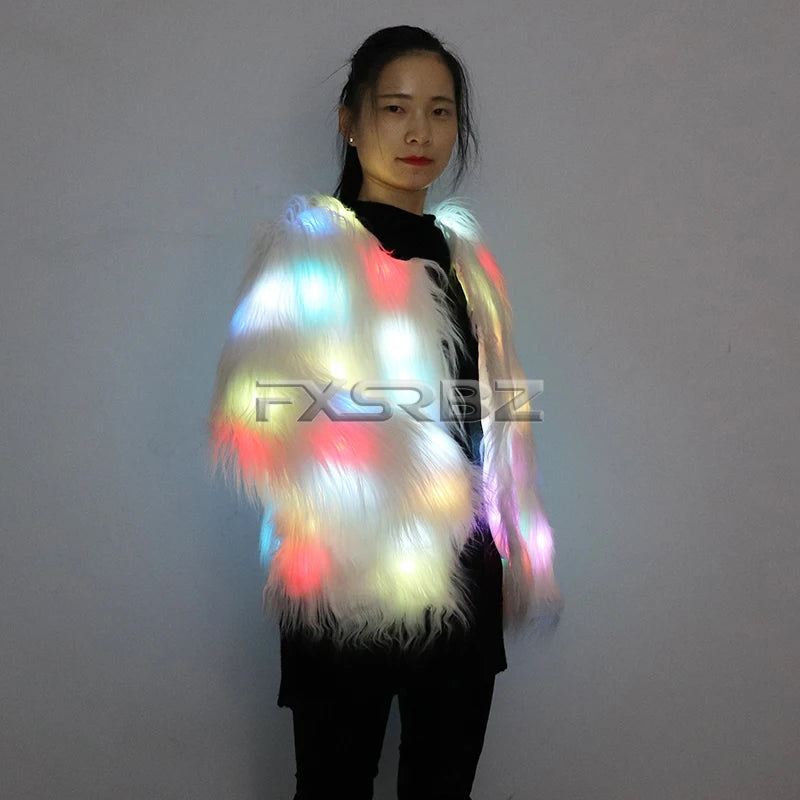 New LED Coat Women Faux Fur Light Up Costumes Christmas