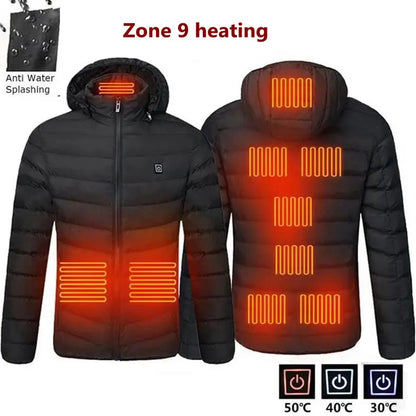 Men's parka Winter Warm USB  Heating Jackets Smart Thermostat