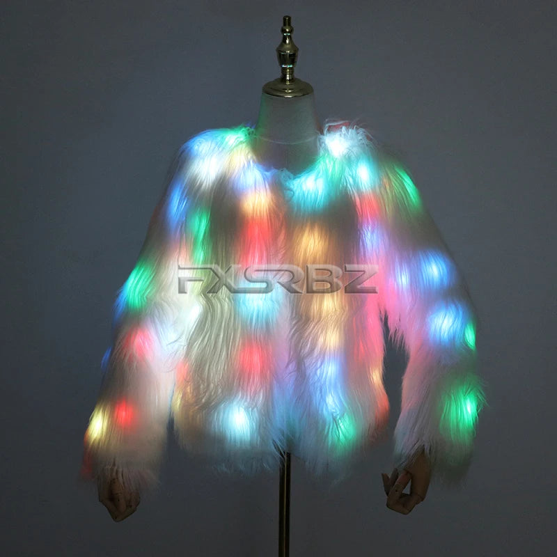 New LED Coat Women Faux Fur Light Up Costumes Christmas
