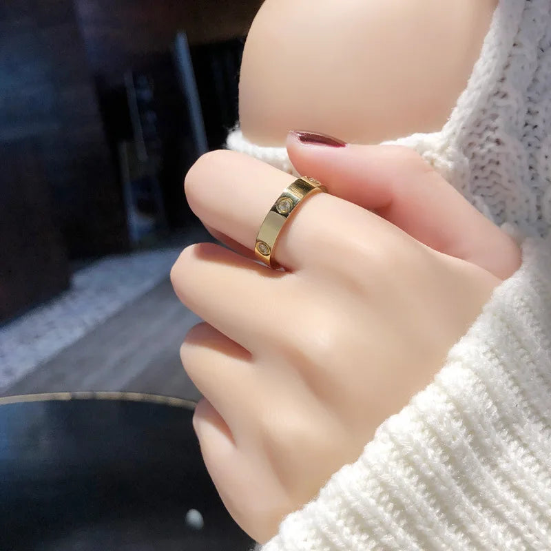 Trendy Stainless Steel Rose Gold Color Love Ring for Women Men