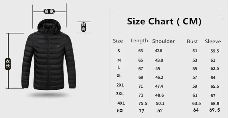 Men's parka Winter Warm USB  Heating Jackets Smart Thermostat
