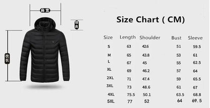 Men's parka Winter Warm USB  Heating Jackets Smart Thermostat