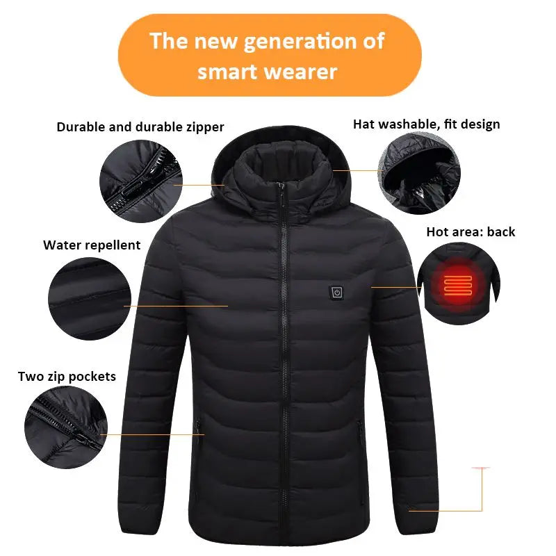 Men's parka Winter Warm USB  Heating Jackets Smart Thermostat