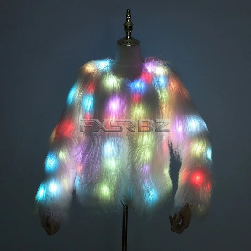 New LED Coat Women Faux Fur Light Up Costumes Christmas