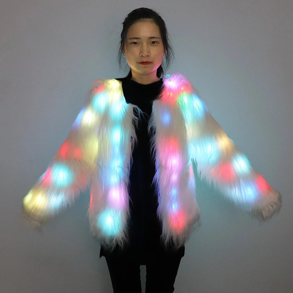 New LED Coat Women Faux Fur Light Up Costumes Christmas