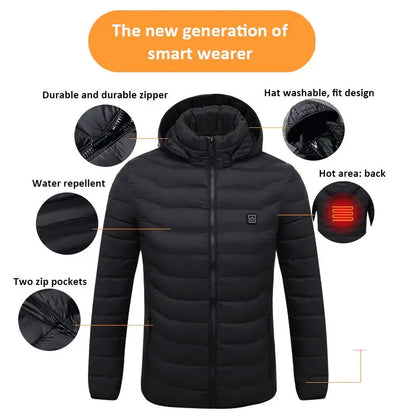 Men's parka Winter Warm USB  Heating Jackets Smart Thermostat